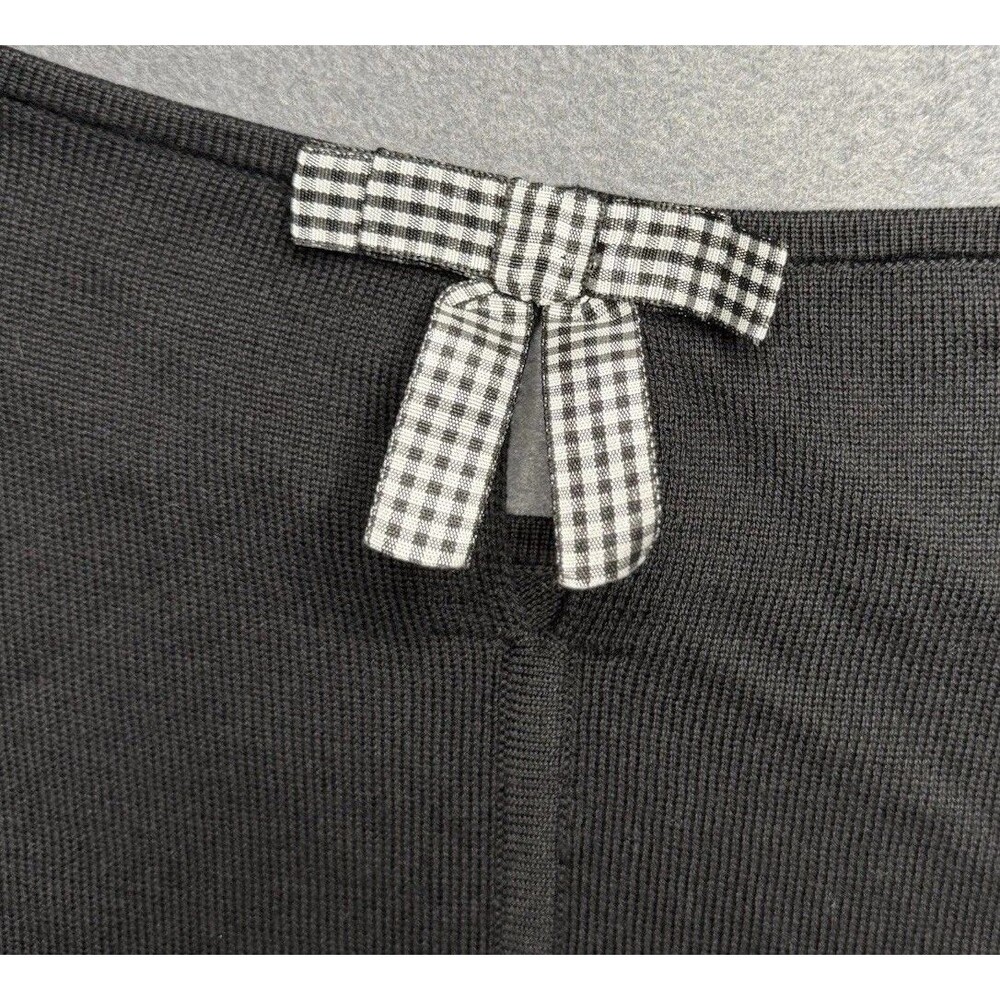 Talbots Womans Size L Black Cotton Modal Knit Sweater Gingham Check Bow on Back
